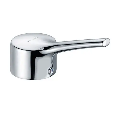 Hebel von Kludi in chromfarbener Ausführung, mit einer glatten, runden Form und einem seitlichen Bedienhebel für die Wasserregulierung.